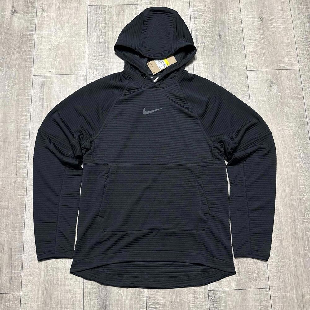 Nike Dri-Fit Fleece Ribbed Knit Training Hoodie Black DV9821-010 Size Small Men